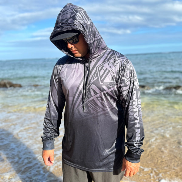 Born Hawaii Long Sleeve FADED HOODED WARMUP BLACK