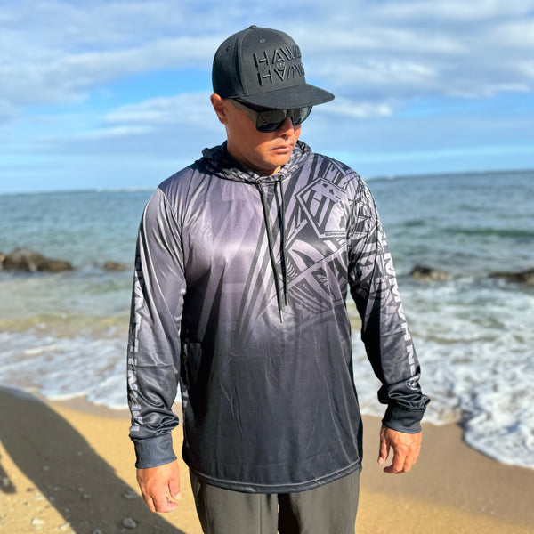 Born Hawaii Long Sleeve FADED HOODED WARMUP BLACK