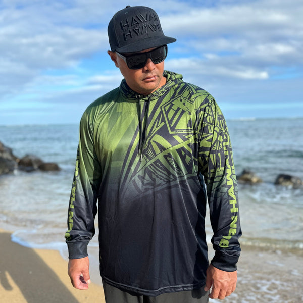Born Hawaii Long Sleeve FADED HOODED WARMUP OLIVE