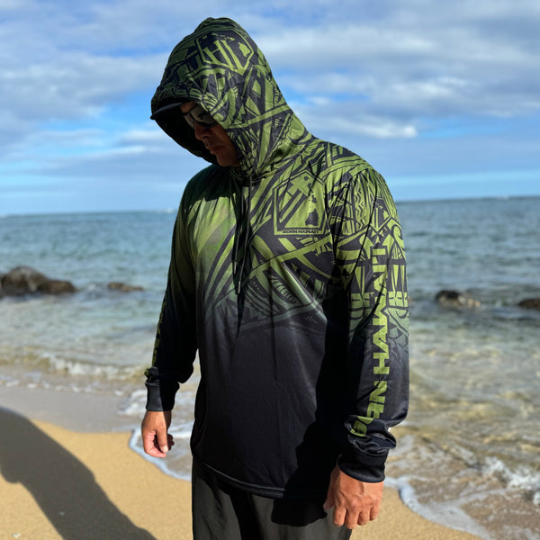 Born Hawaii Long Sleeve FADED HOODED WARMUP OLIVE