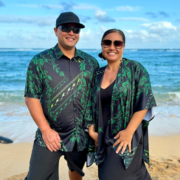 Born Hawaii Womens MAILE KIMONO GREEN