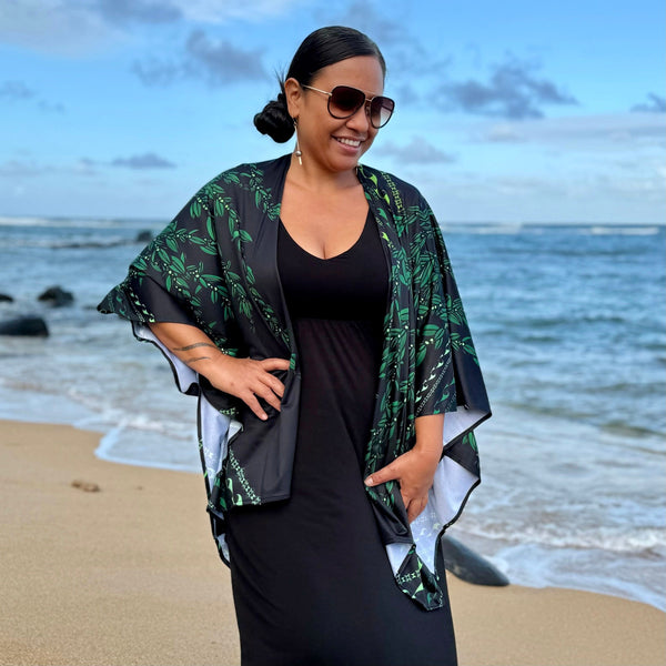 Born Hawaii Womens MAILE KIMONO GREEN