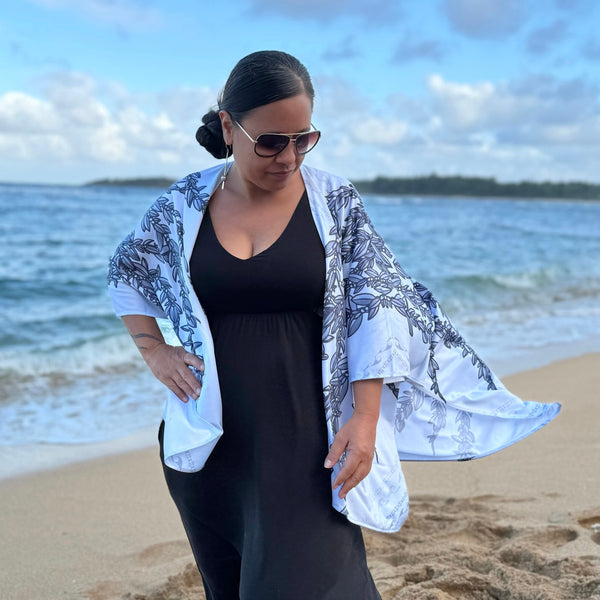 Born Hawaii Womens MAILE KIMONO GREY