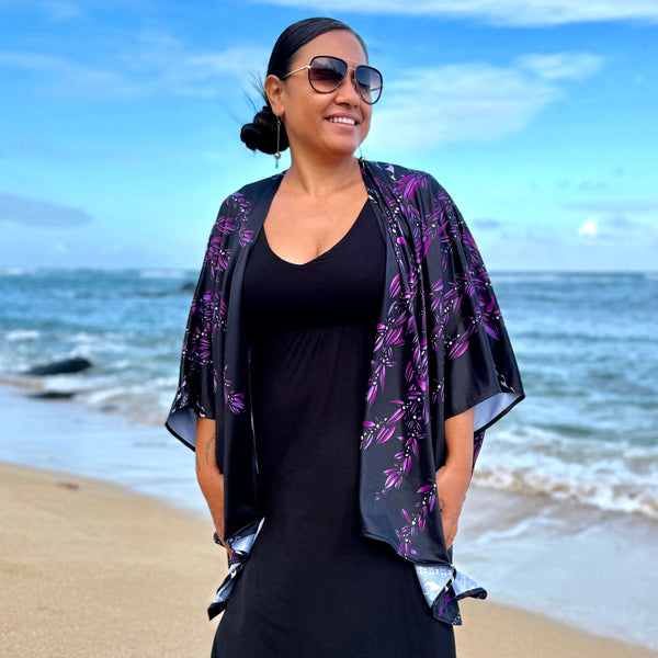 Born Hawaii Womens MAILE KIMONO PURPLE