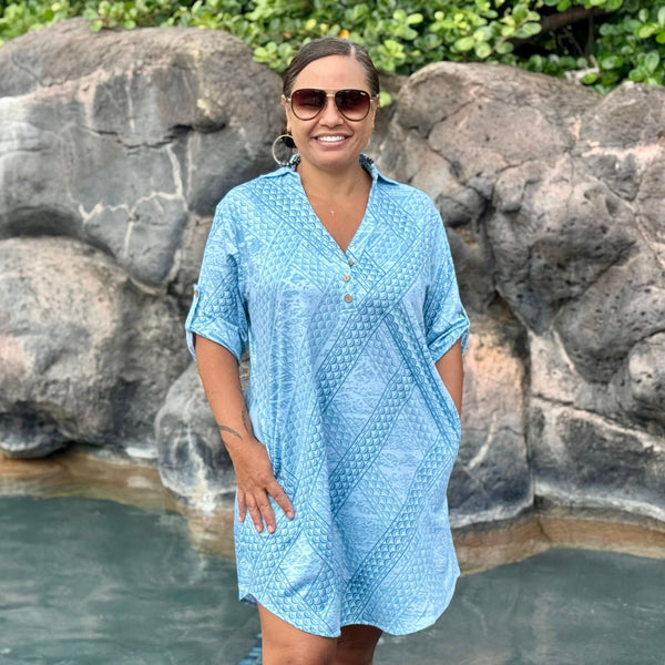 Born Hawaii Womens TAPA POLO DRESS TEAL