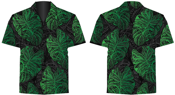 Born Hawaii Aloha Shirt BLACK GREEN KALO ALOHA SHIRT