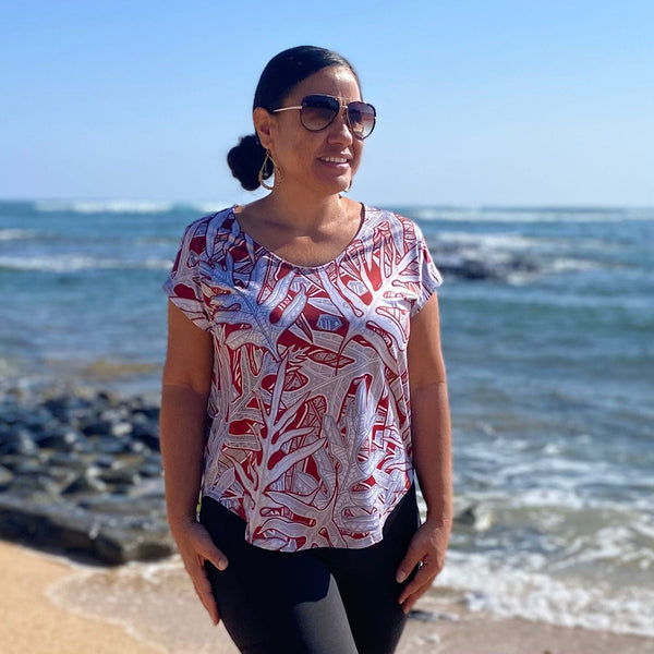 Born Hawaii Womens LAUAE CAPSLEEVE TOP RUST