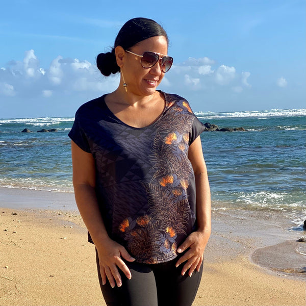 Born Hawaii Womens PAPAHI CAPSLEEVE TOP ORANGE