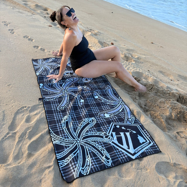 Born Hawaii Accessories TIARE PALAKA BEACH TOWEL BLACK GREY