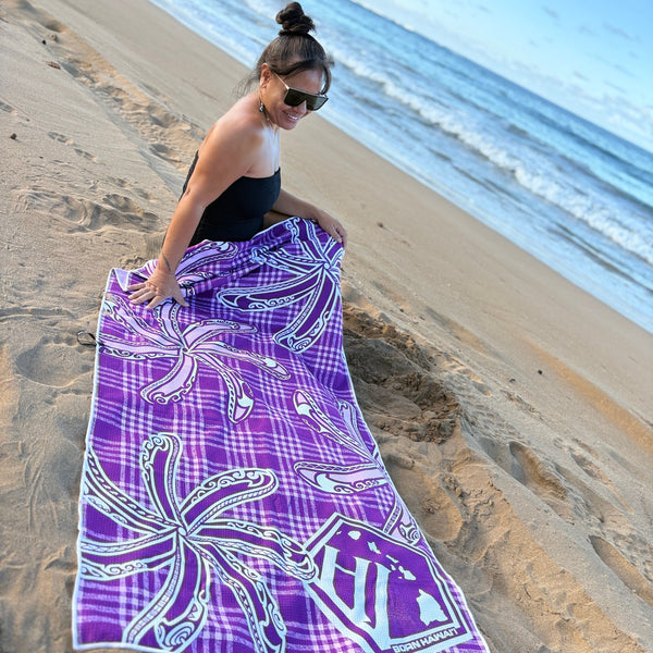 Born Hawaii Accessories TIARE PALAKA BEACH TOWEL PURPLE