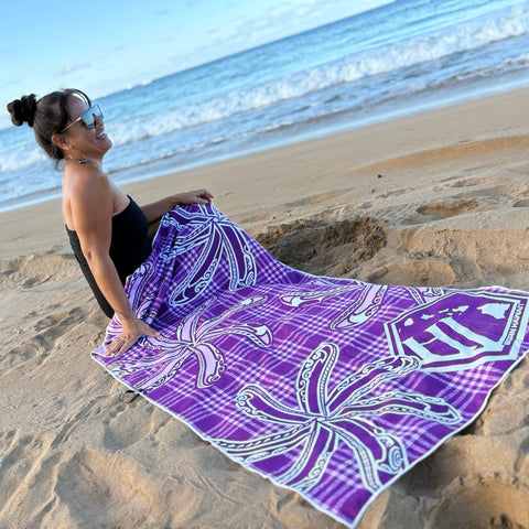 Born Hawaii Accessories TIARE PALAKA BEACH TOWEL PURPLE