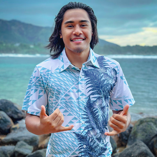 Born Hawaii Aloha Shirt PAPAHI ALOHA SHIRT SEAFOAM