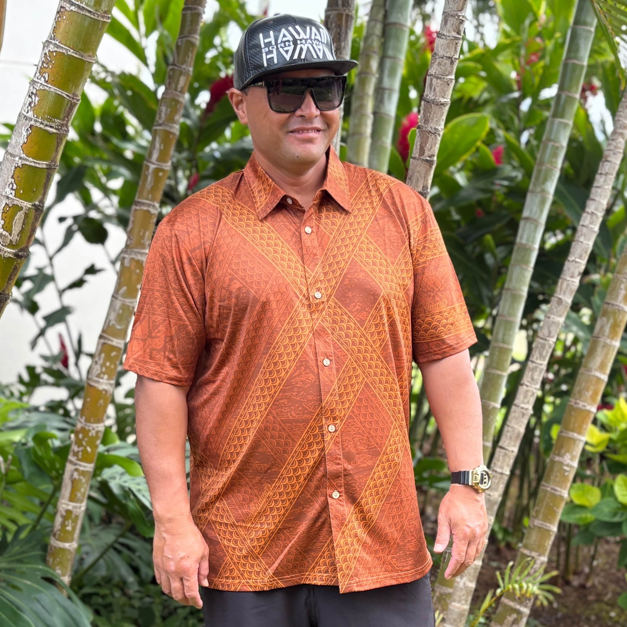 aloha shirt dress TAPA ALOHA SHIRT RUST S