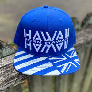 Born Hawaii Hat 3D BLUE WHITE FLAG SNAPBACK HAT