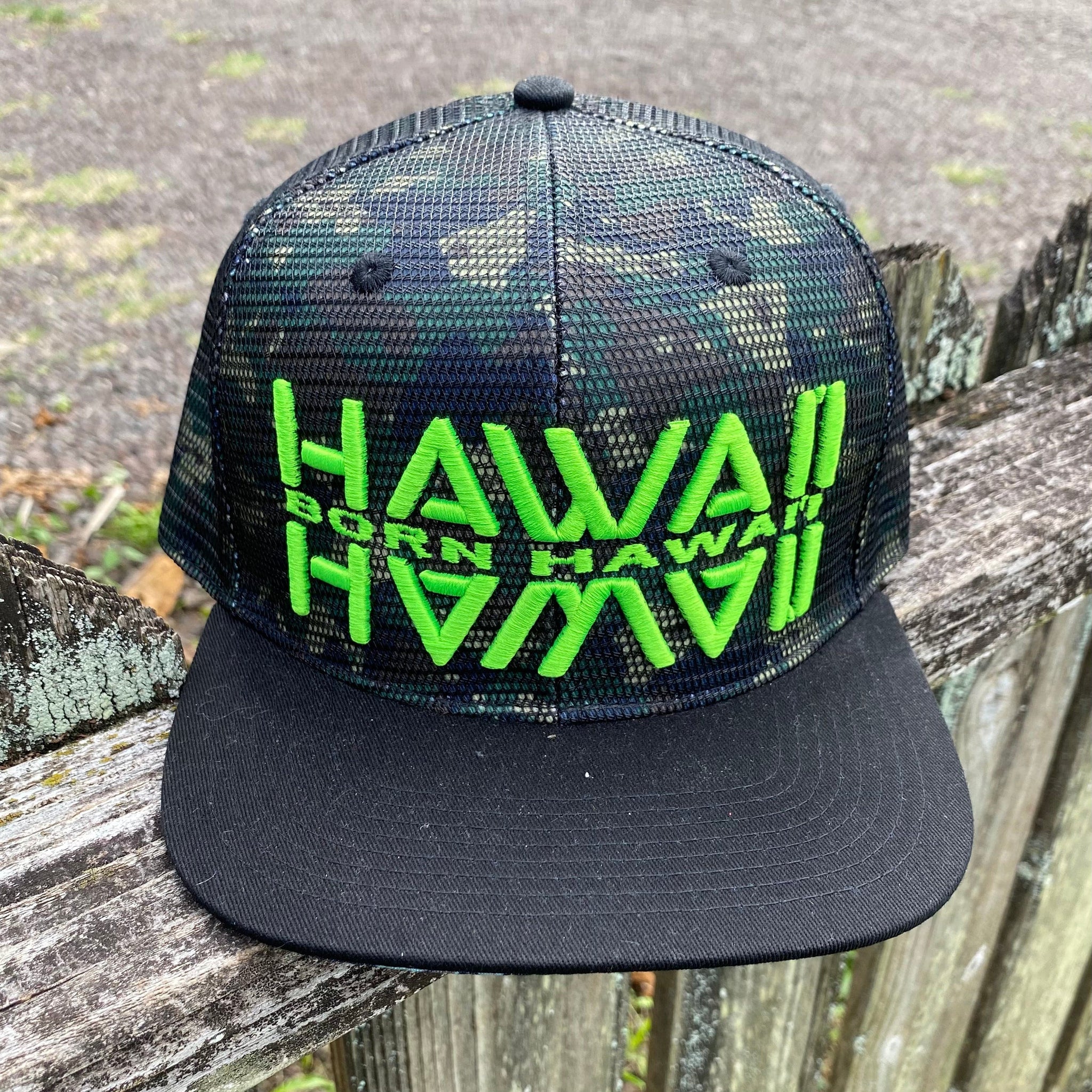 Born Hawaii Hat BHI 3D GREEN CAMO MESHOVER SNAPBACK HAT