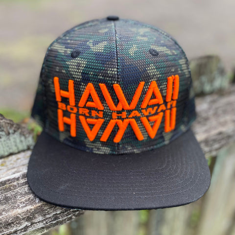 Born Hawaii Hat BHI 3D ORANGE CAMO MESHOVER SNAPBACK HAT
