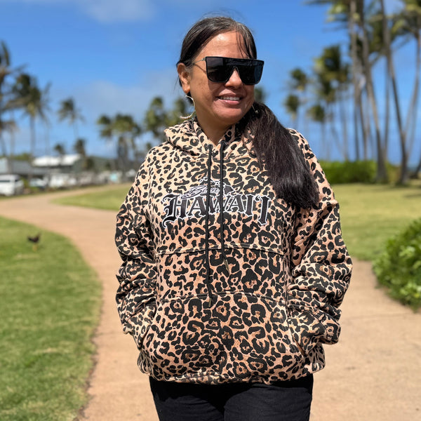 Born Hawaii Jacket LEOPARD HOODIE BROWN