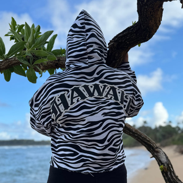 Born Hawaii Jacket TIGER CROP HOODIE WHITE