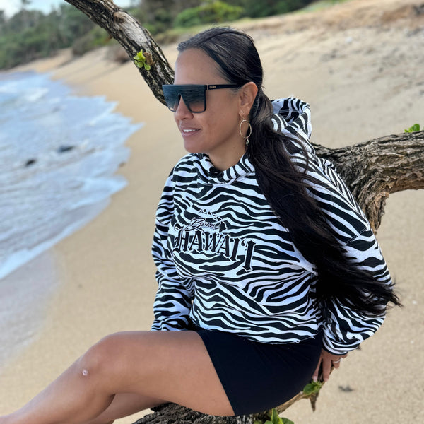 Born Hawaii Jacket TIGER CROP HOODIE WHITE