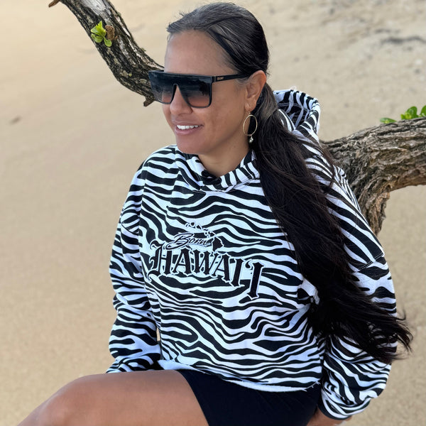 Born Hawaii Jacket TIGER CROP HOODIE WHITE