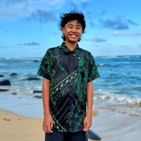 Born Hawaii KIDS YOUTH MAILE ALOHA SHIRT GREEN