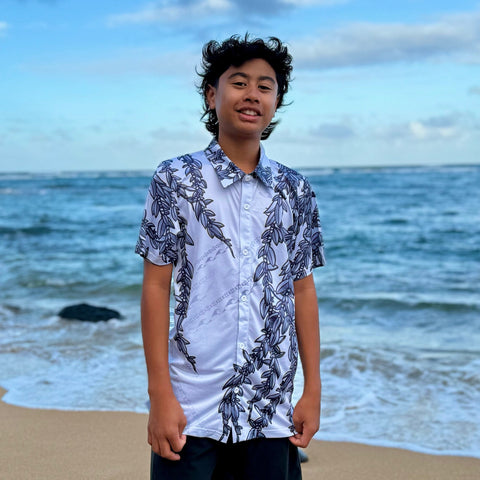 Born Hawaii KIDS YOUTH MAILE ALOHA SHIRT GREY