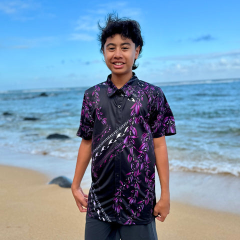 Born Hawaii KIDS YOUTH MAILE ALOHA SHIRT PURPLE
