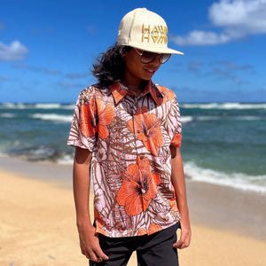 Born Hawaii KIDS YOUTH VINTAGE ALOHA SHIRT ORANGE