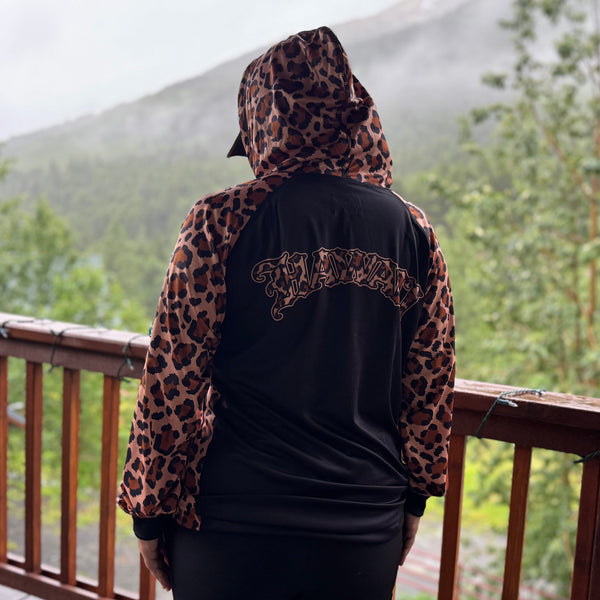 Born Hawaii Long Sleeve CHEETAH HOODED WARMUP BROWN