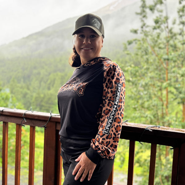 Born Hawaii Long Sleeve CHEETAH HOODED WARMUP BROWN