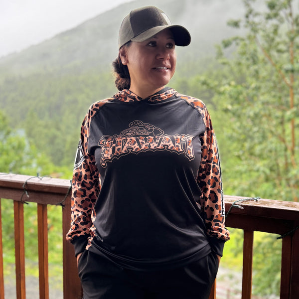Born Hawaii Long Sleeve CHEETAH HOODED WARMUP BROWN