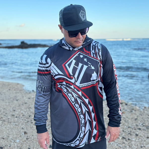 Born Hawaii Long Sleeve HEE HOODED WARMUP GREY RED
