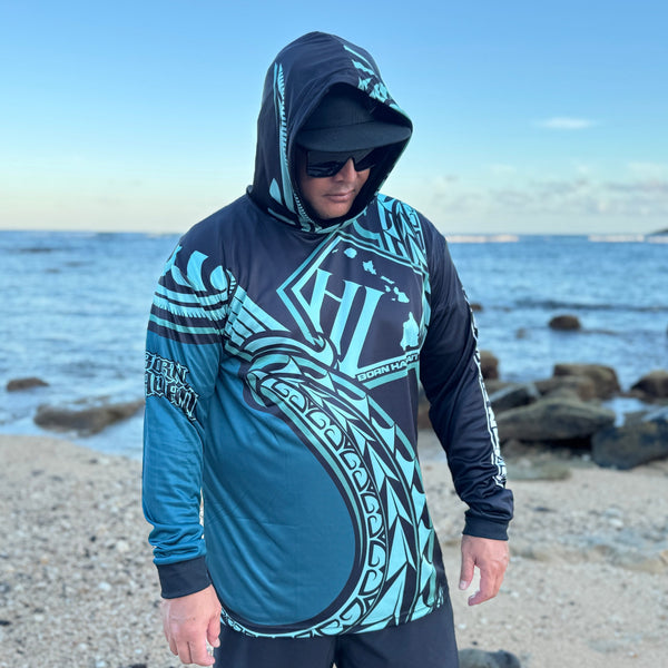 Born Hawaii Long Sleeve HEE HOODED WARMUP TEAL