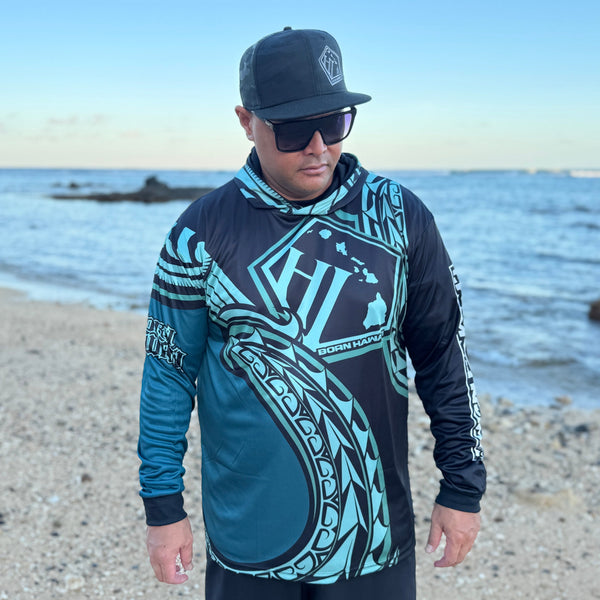 Born Hawaii Long Sleeve HEE HOODED WARMUP TEAL