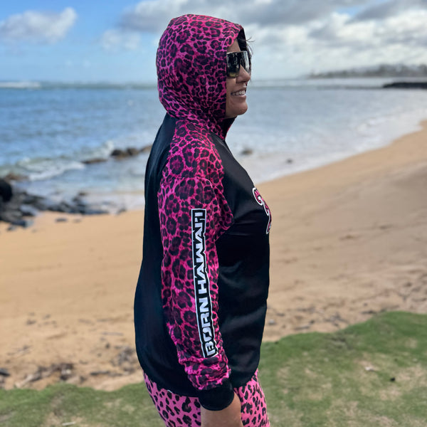 Born Hawaii Long Sleeve LEOPARD HOODED L/S PINK