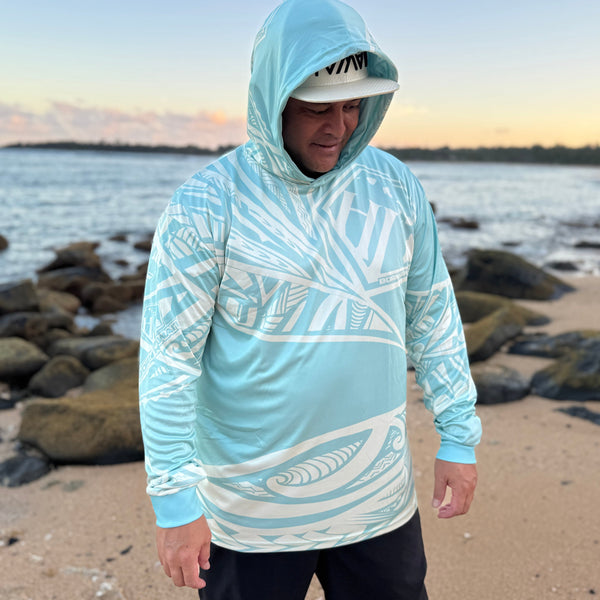 Born Hawaii Long Sleeve MALU HOODED WARMUP ICEY BLUE