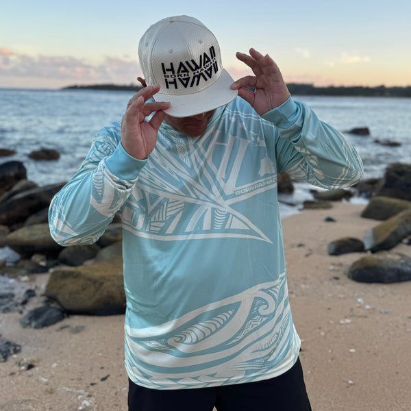 Born Hawaii Long Sleeve MALU HOODED WARMUP ICEY BLUE