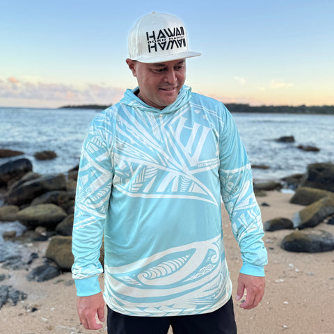Born Hawaii Long Sleeve MALU HOODED WARMUP ICEY BLUE