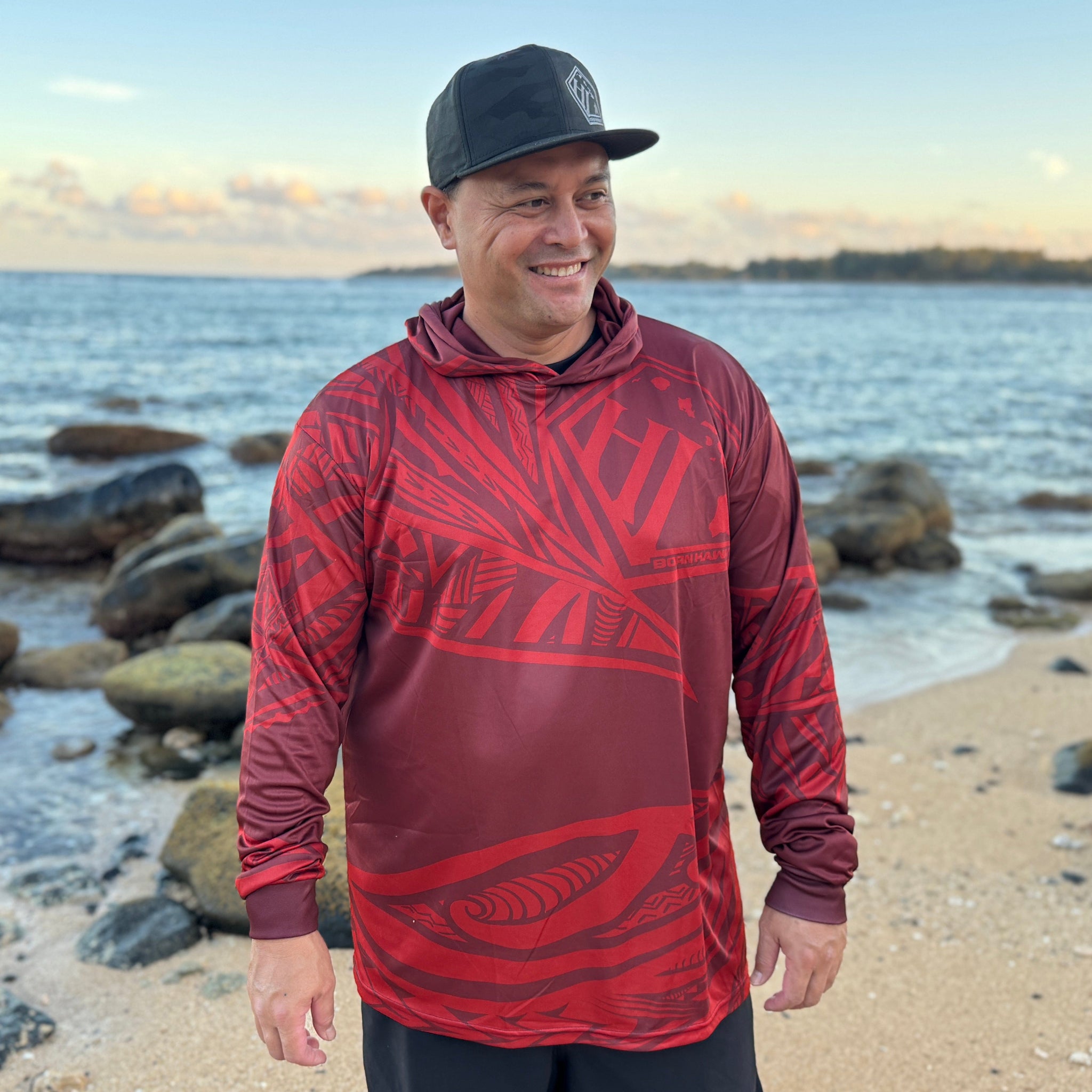 Born Hawaii Long Sleeve MALU HOODED WARMUP RED