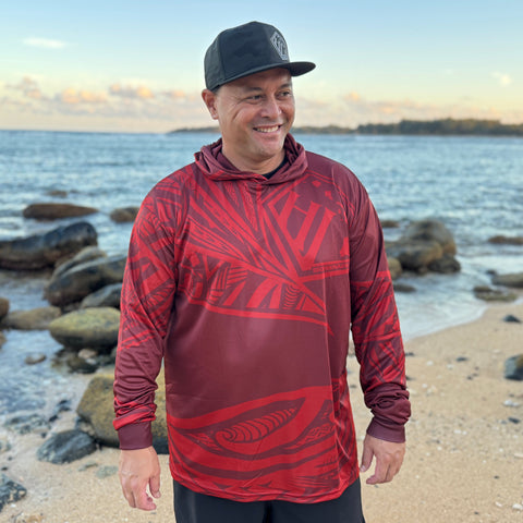 Born Hawaii Long Sleeve MALU HOODED WARMUP RED