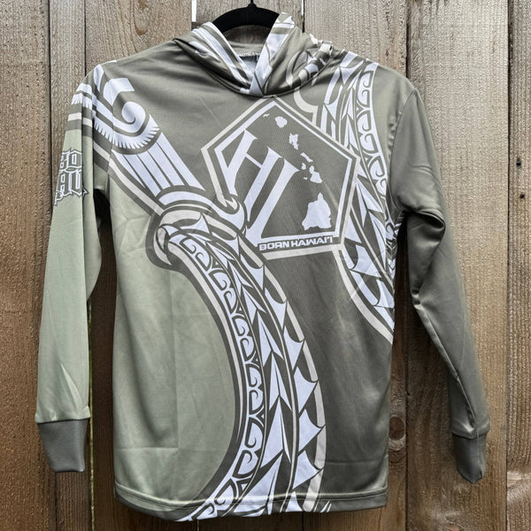 Born Hawaii Long Sleeve YOUTH HEE HOODED WARMUP SAGE