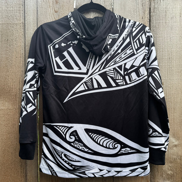 Born Hawaii Long Sleeve YOUTH MALU HOODED WARMUP BLACK WHITE