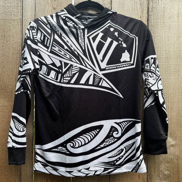Born Hawaii Long Sleeve YOUTH MALU HOODED WARMUP BLACK WHITE