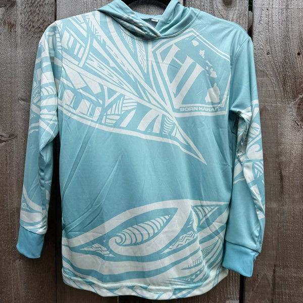 Born Hawaii Long Sleeve YOUTH MALU HOODED WARMUP ICEY BLUE