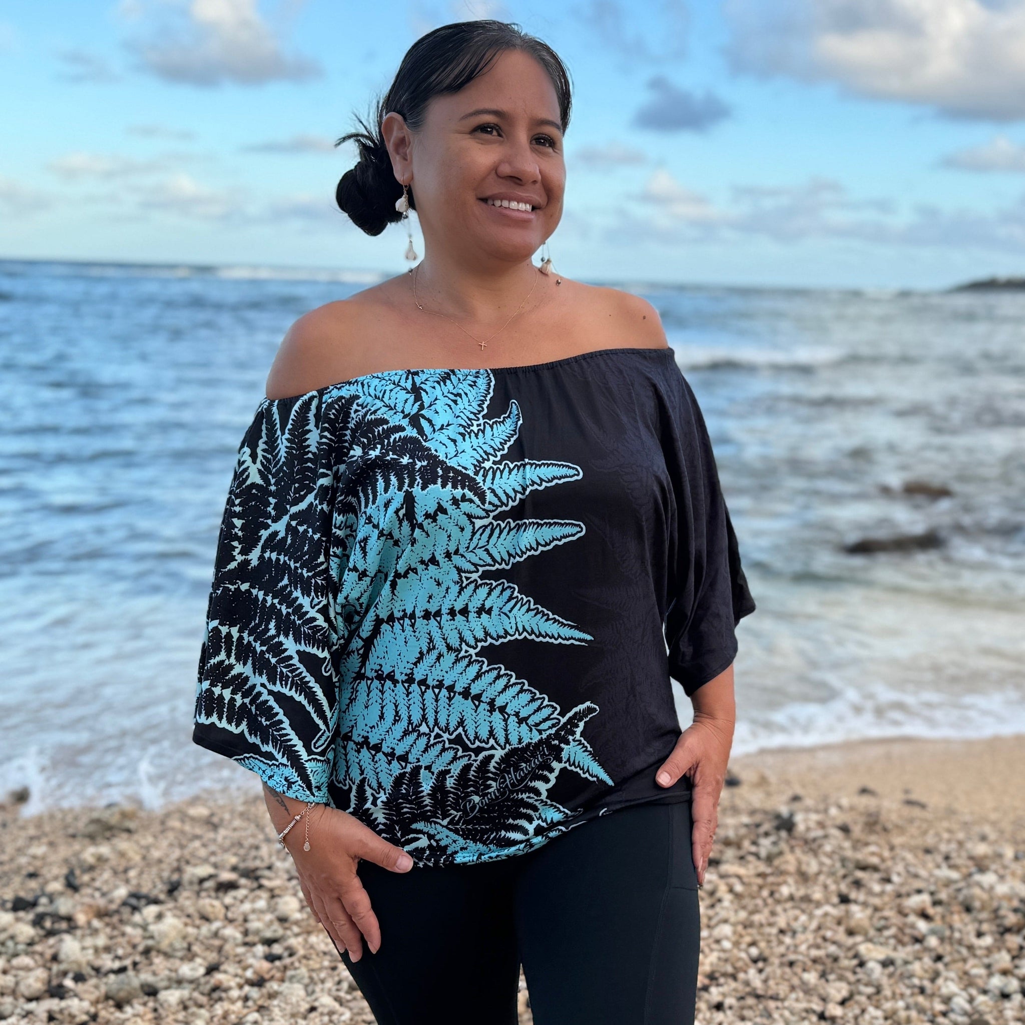 Born Hawaii Womens HALUPA OFF SHOULDER TOP BLACK