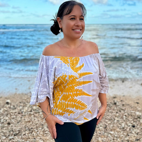 Born Hawaii Womens HALUPA OFF SHOULDER TOP MUSTARD