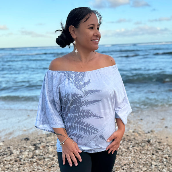 Born Hawaii Womens HALUPA OFF SHOULDER TOP SILVER