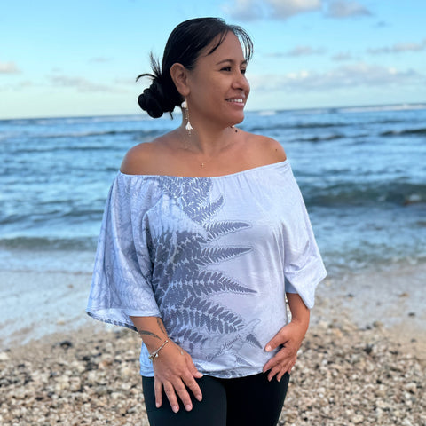 Born Hawaii Womens HALUPA OFF SHOULDER TOP SILVER