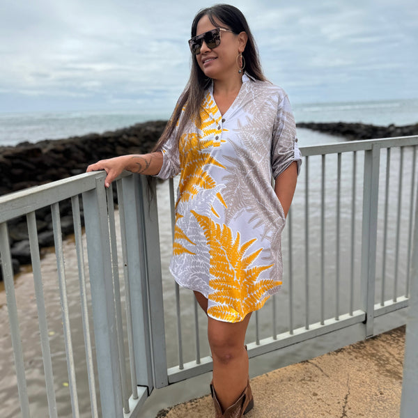 Born Hawaii Womens HALUPA POLO DRESS MUSTARD