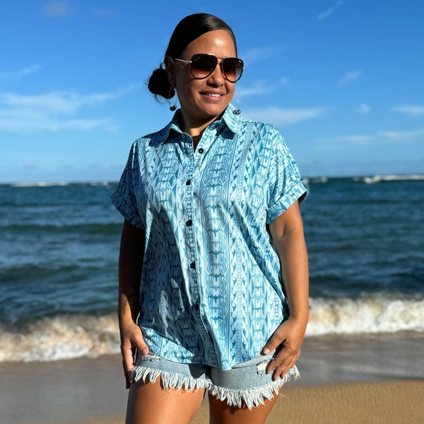 Born Hawaii Womens KEKAI WOMEN'S COLLARED SHIRT TEAL